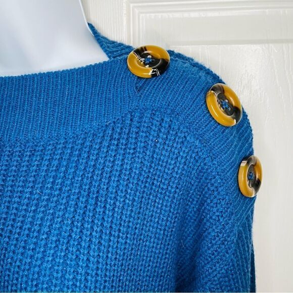 Philosophy Button Shoulder Dolman Boatneck Sweater Balloon Sleeve Blue S - Picture 6 of 11